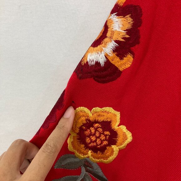 INC International Concepts Large Red Floral Embroidered Flare Sleeve Sweater - Picture 11 of 11